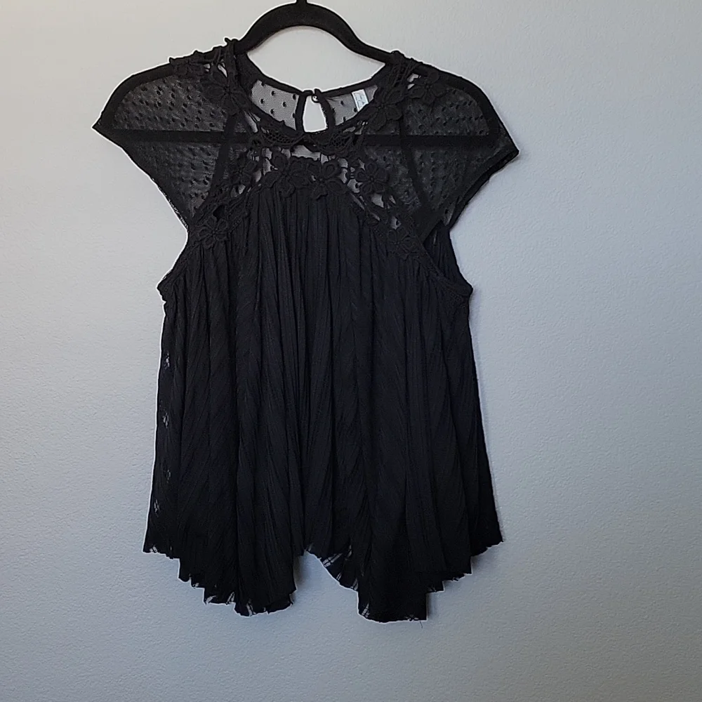 Free people Cutwork Gauze Witchy Girly Black Flowy Small Blouse Top
